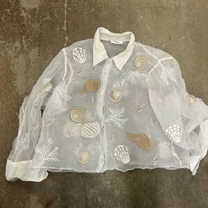 Vintage‎ ann gerlin oraganza embroidered applique seashell button up artsy